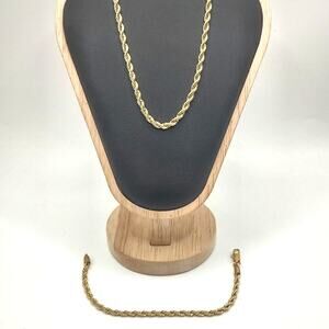 18k Gold Plated Diamond Cut Necklace Bracelet Set 4mm Anniversary Birthday Gift